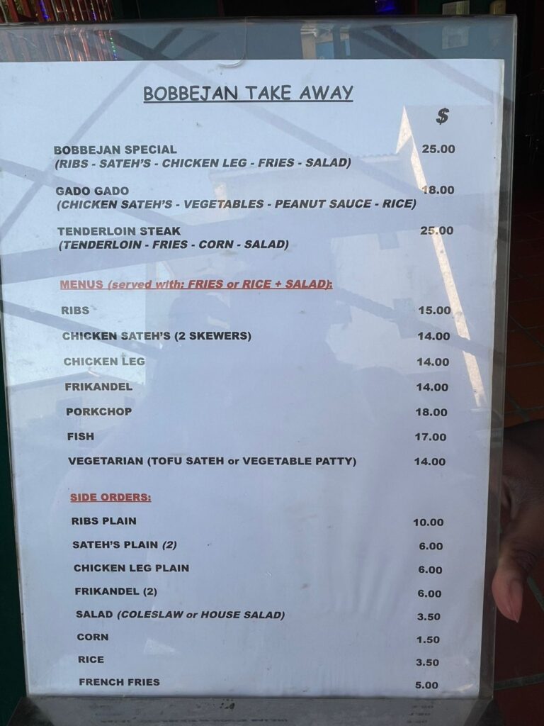 Bobbejan's Bonaire menukaart